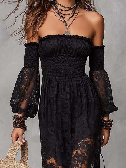 Vestido Maxi Encaje Hombros Descubiertos Encanto Riviera