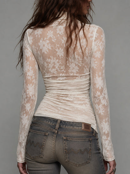 Blusa Encaje Ajustada Cremallera Boho