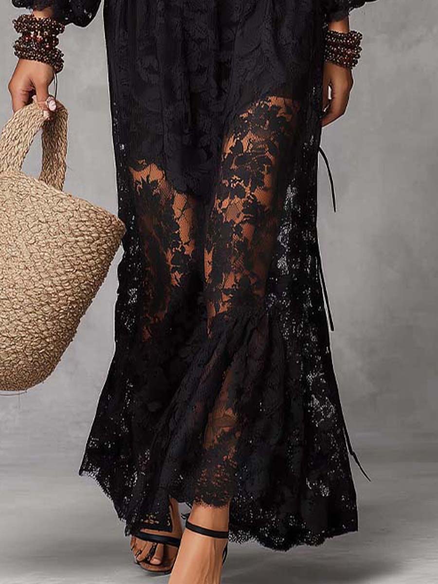 Vestido Maxi Encaje Hombros Descubiertos Encanto Riviera