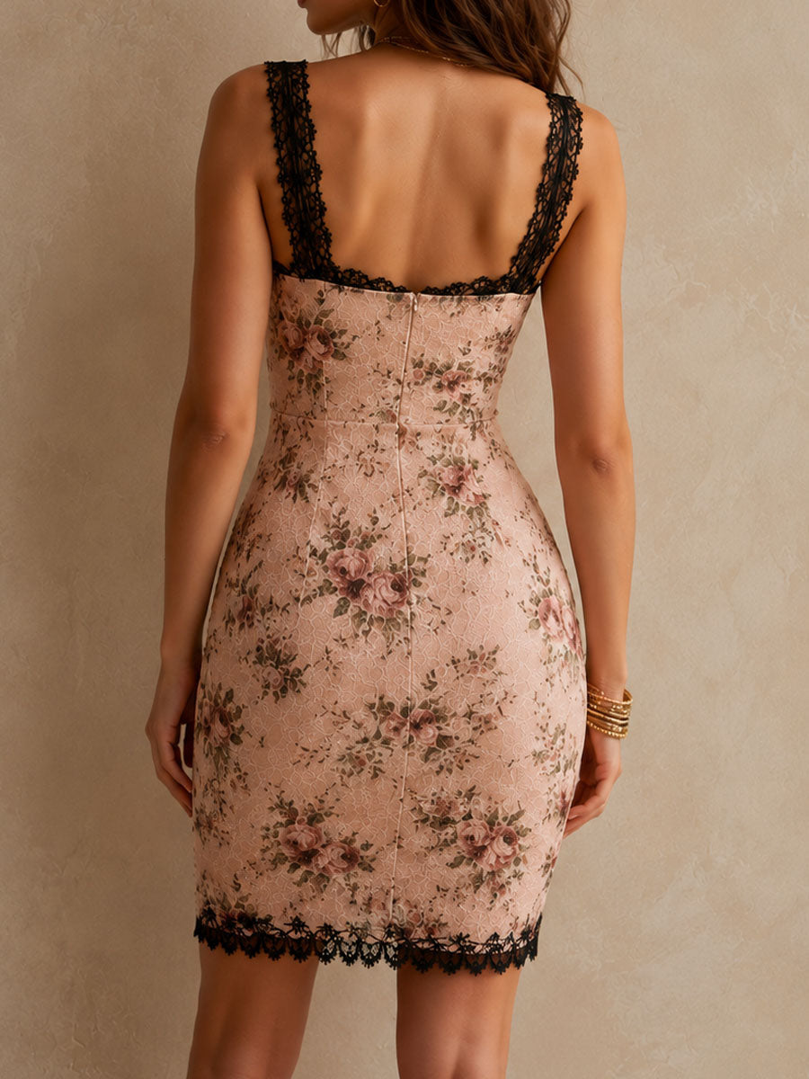 Vestido Mini Floral Rosa Encaje Brisa Romántica