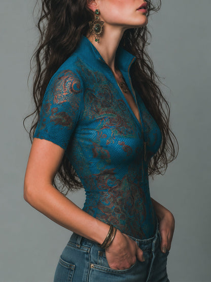 Blusa Estampada Cremallera Vintage