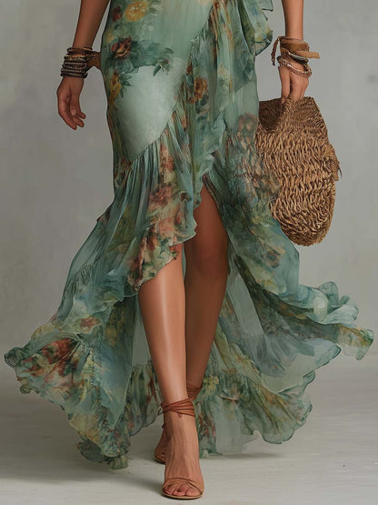 Vestido Maxi Floral Cruzado Romántica
