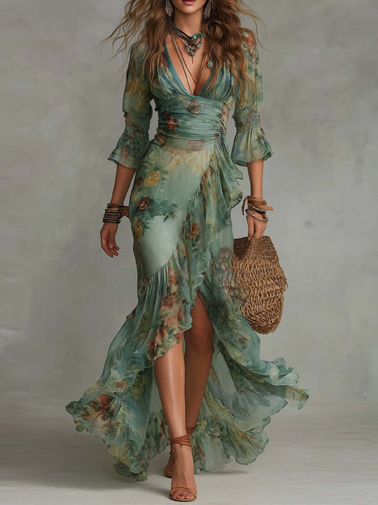 Vestido Maxi Floral Cruzado Romántica