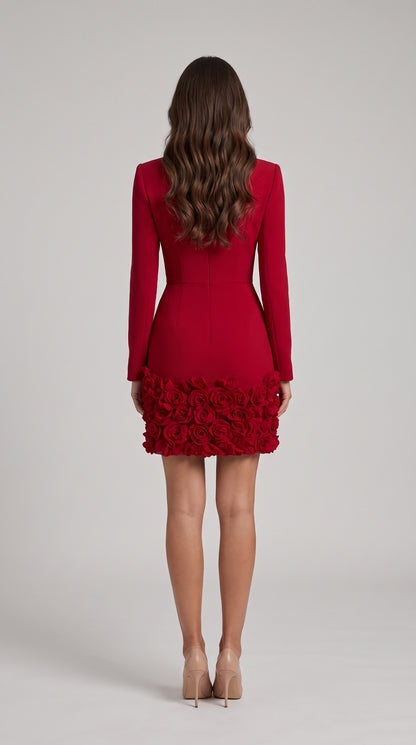 Abito Rosette con rose in rilievo e scollo a V