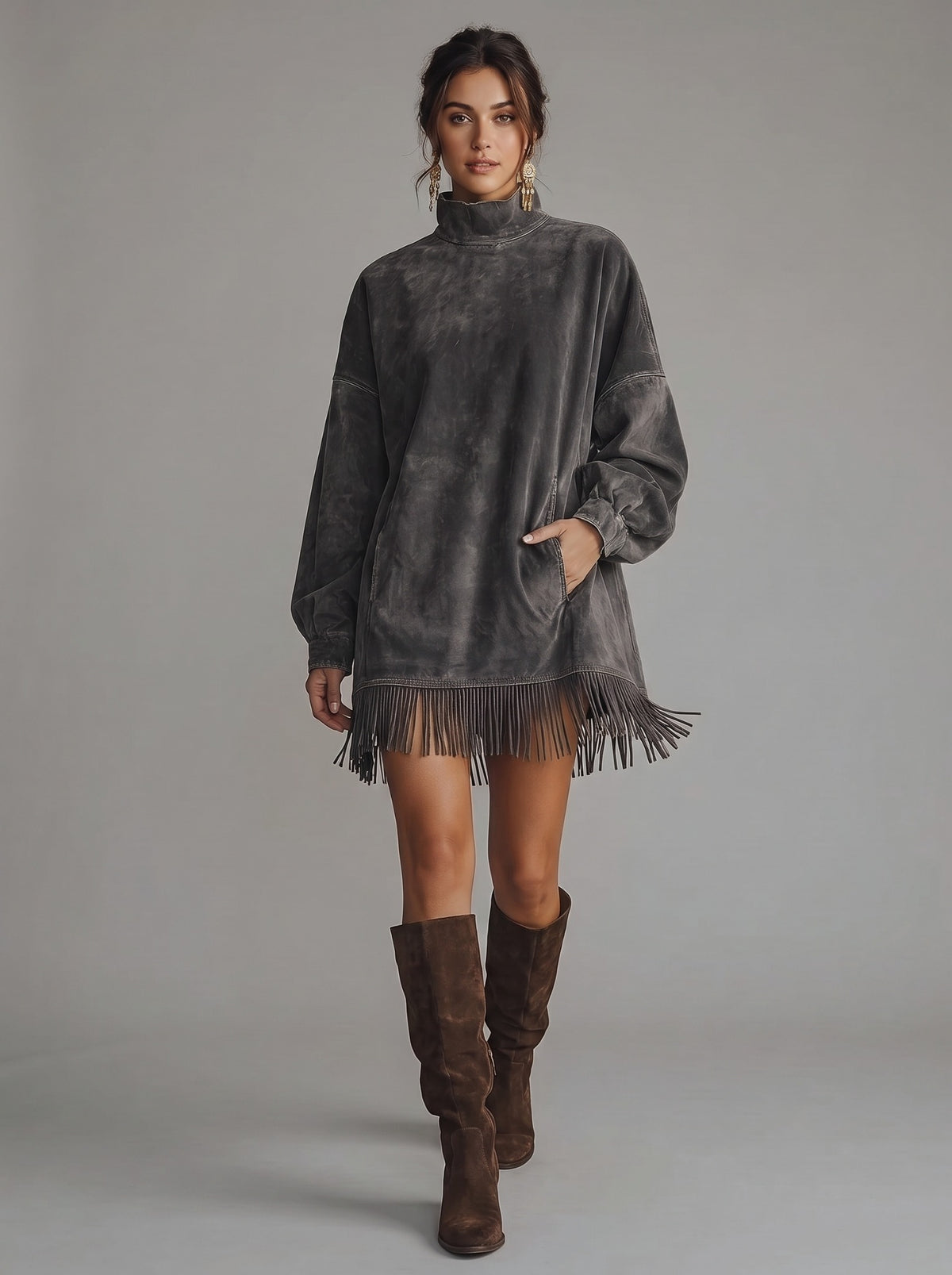 Vestido angelica — Gris oscuro, frontal