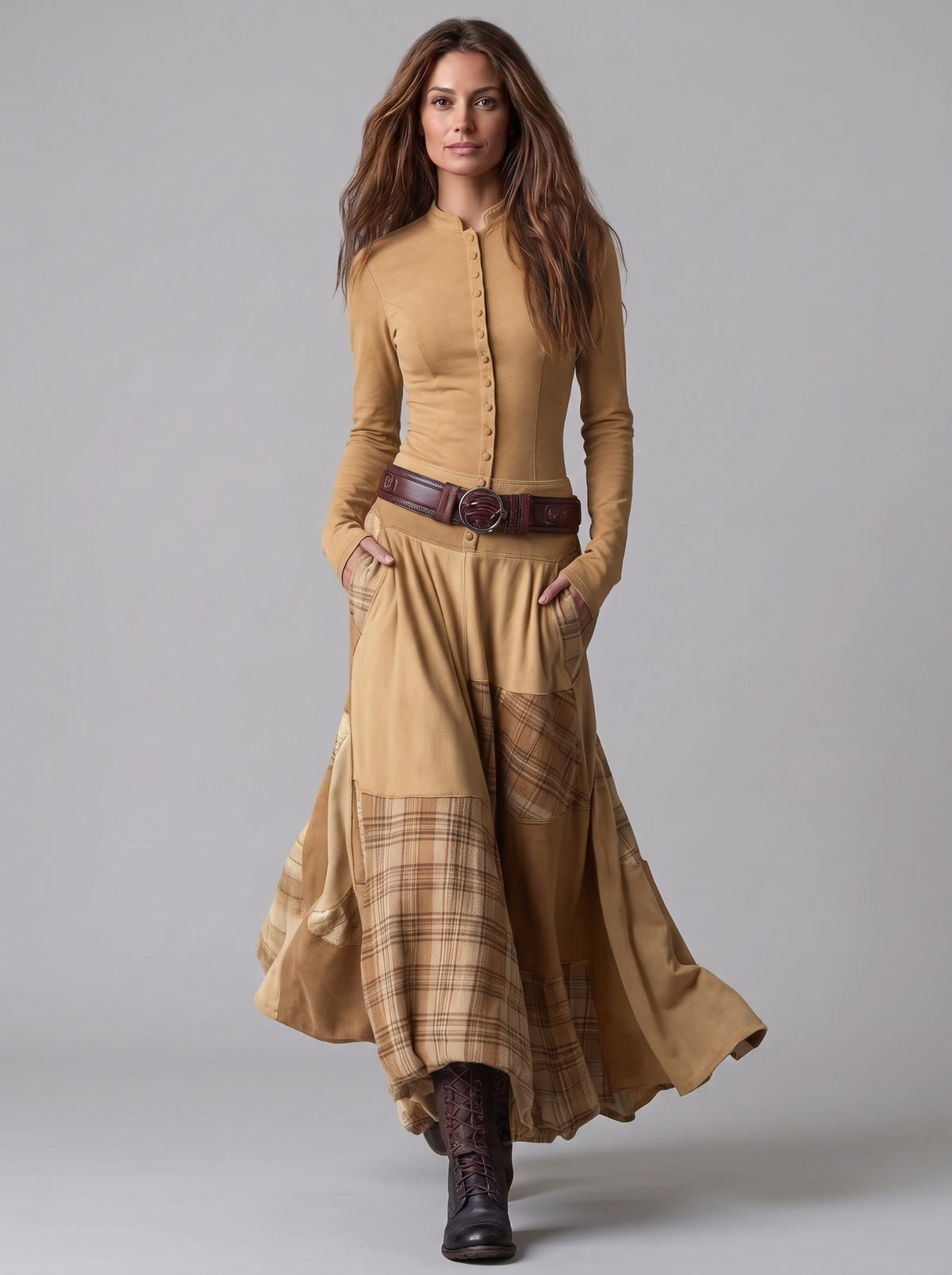 Vestido Aurelia — camel, frontal