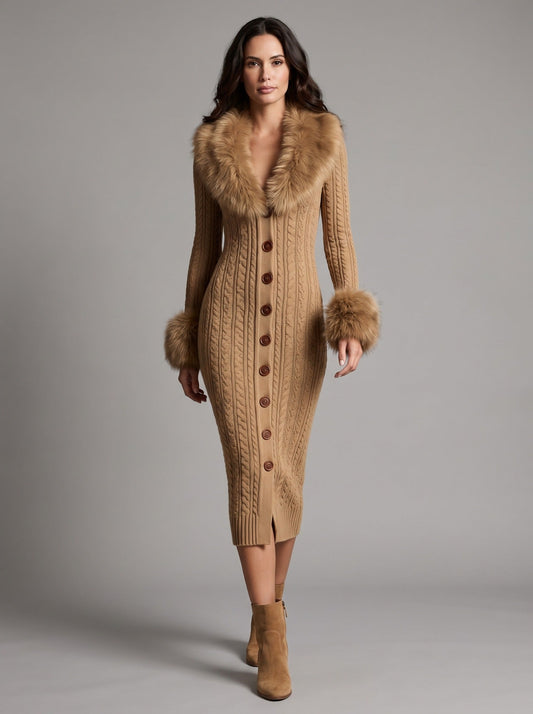 Vestido abrigo Colette — Camel, frontal