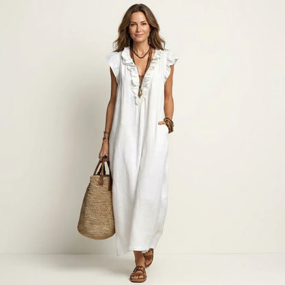 Vestido Maxi Fluido Boho Elisa - blanco
