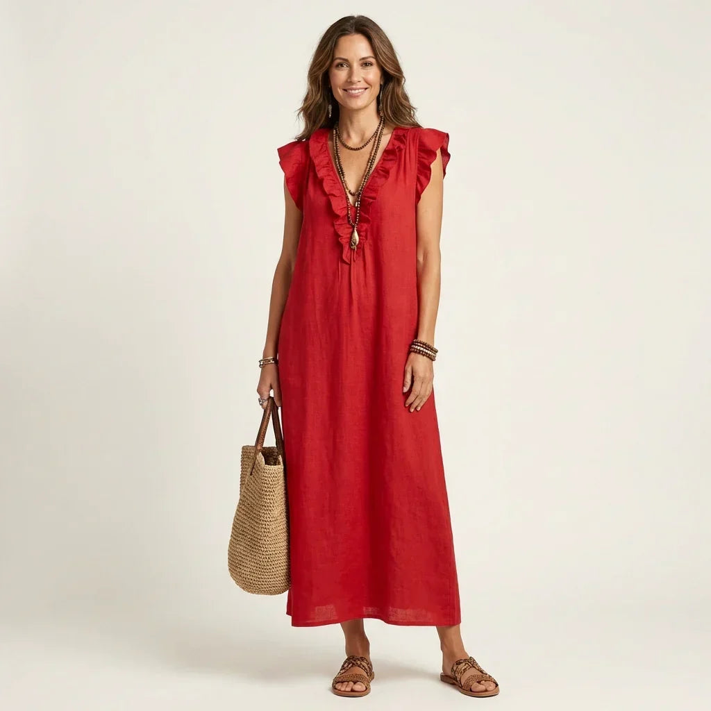 Vestido Maxi Fluido Boho Elisa - rojo