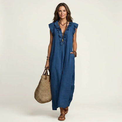 Vestido Maxi Fluido Boho Elisa - azul