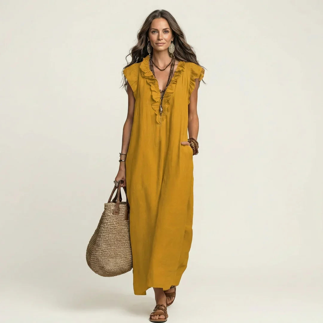 Vestido Maxi Fluido Boho Elisa - amarillo