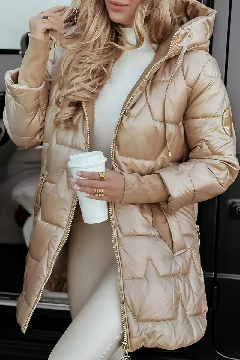 Abrigo Acolchado Mila con Capucha - Beige