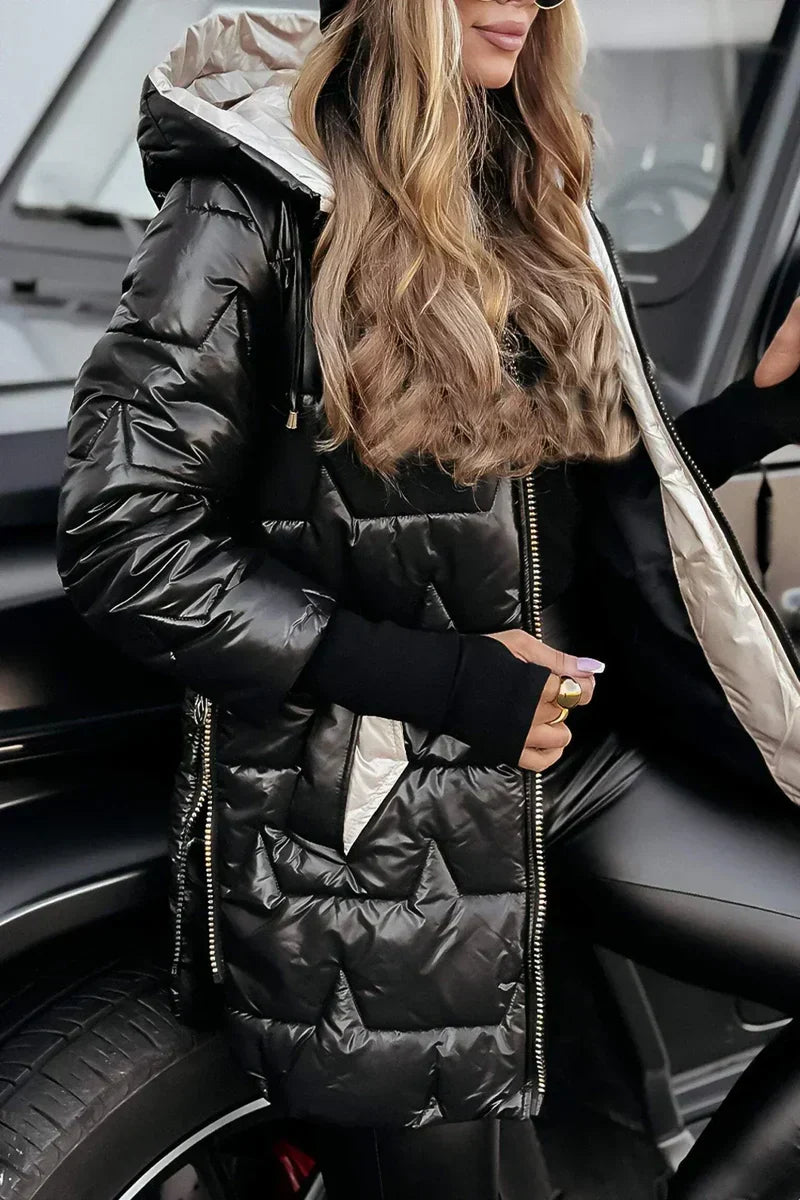 Abrigo Acolchado Mila con Capucha - Negro