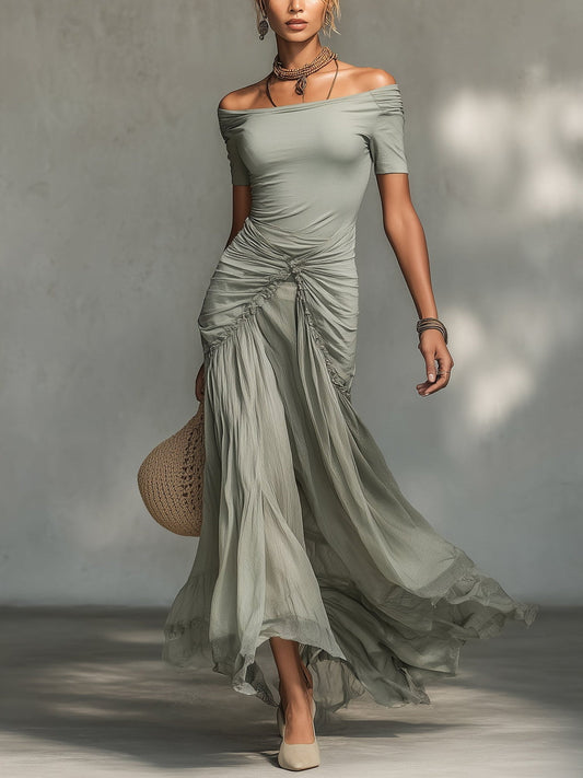 Vestido Maxi Drapeado Brisa Boho - vista frontal