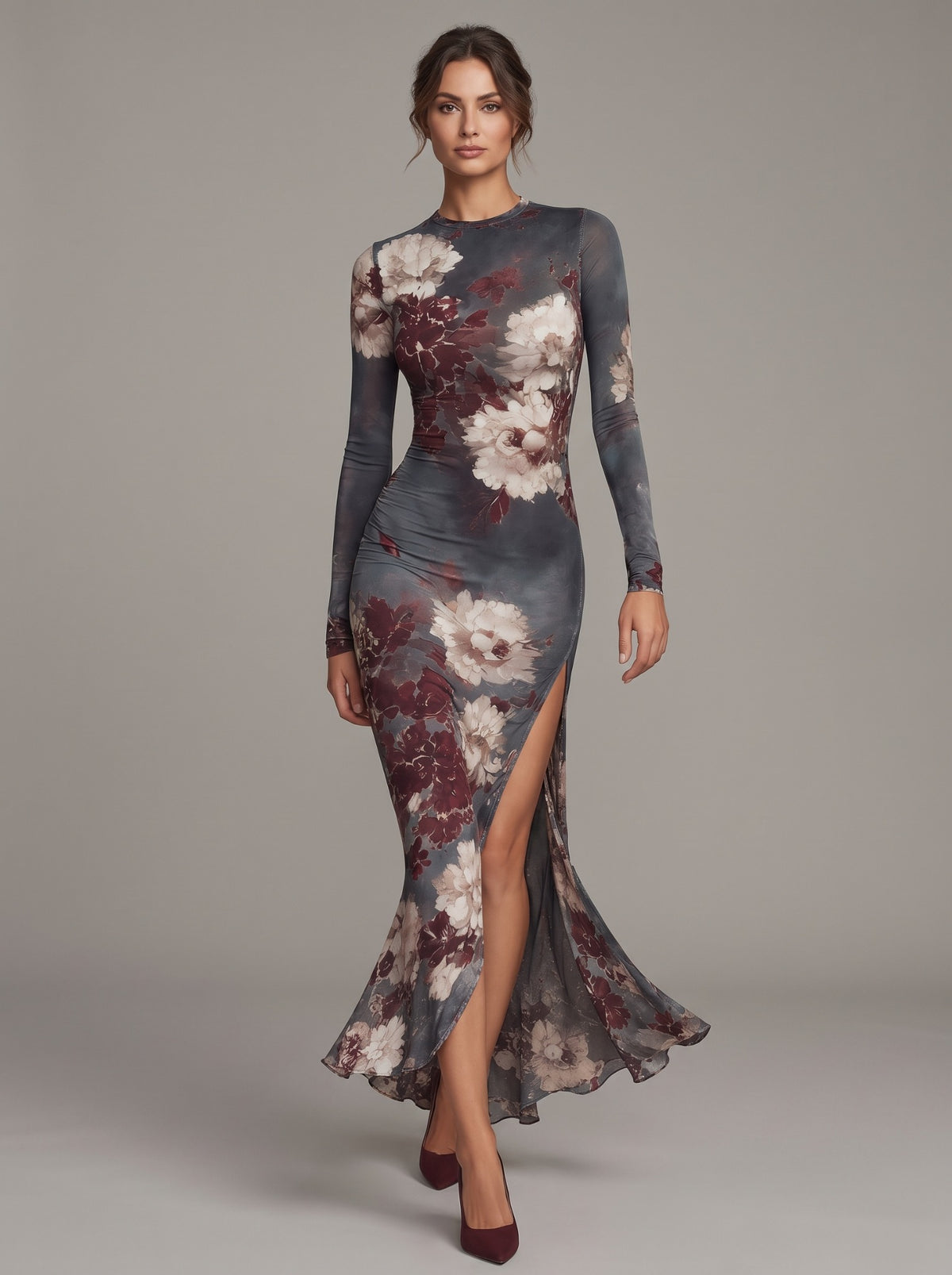Vestido Leonie floral azul grisáceo