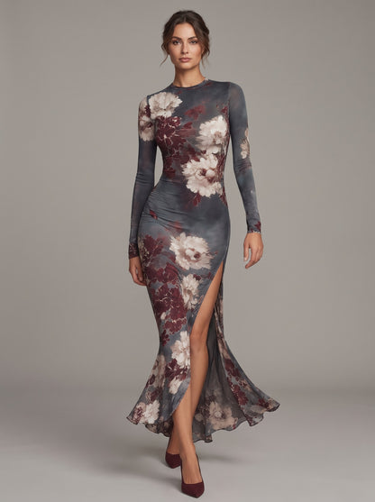 Vestido Leonie floral azul grisáceo