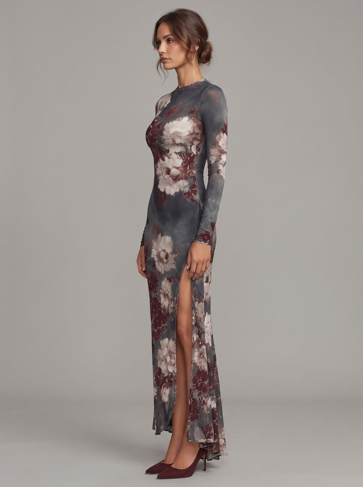 Vestido Leonie floral azul grisáceo